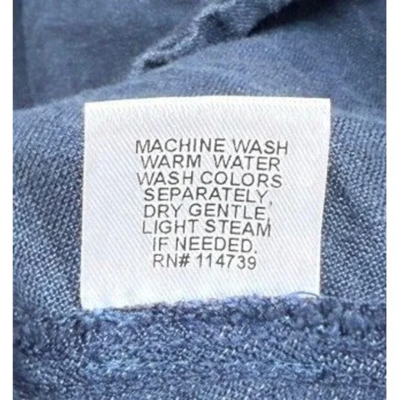 FLAX Top Womens S Blue Linen Long Sleeve Scoop Neck Textured Polka Dot Back - Picture 5 of 9